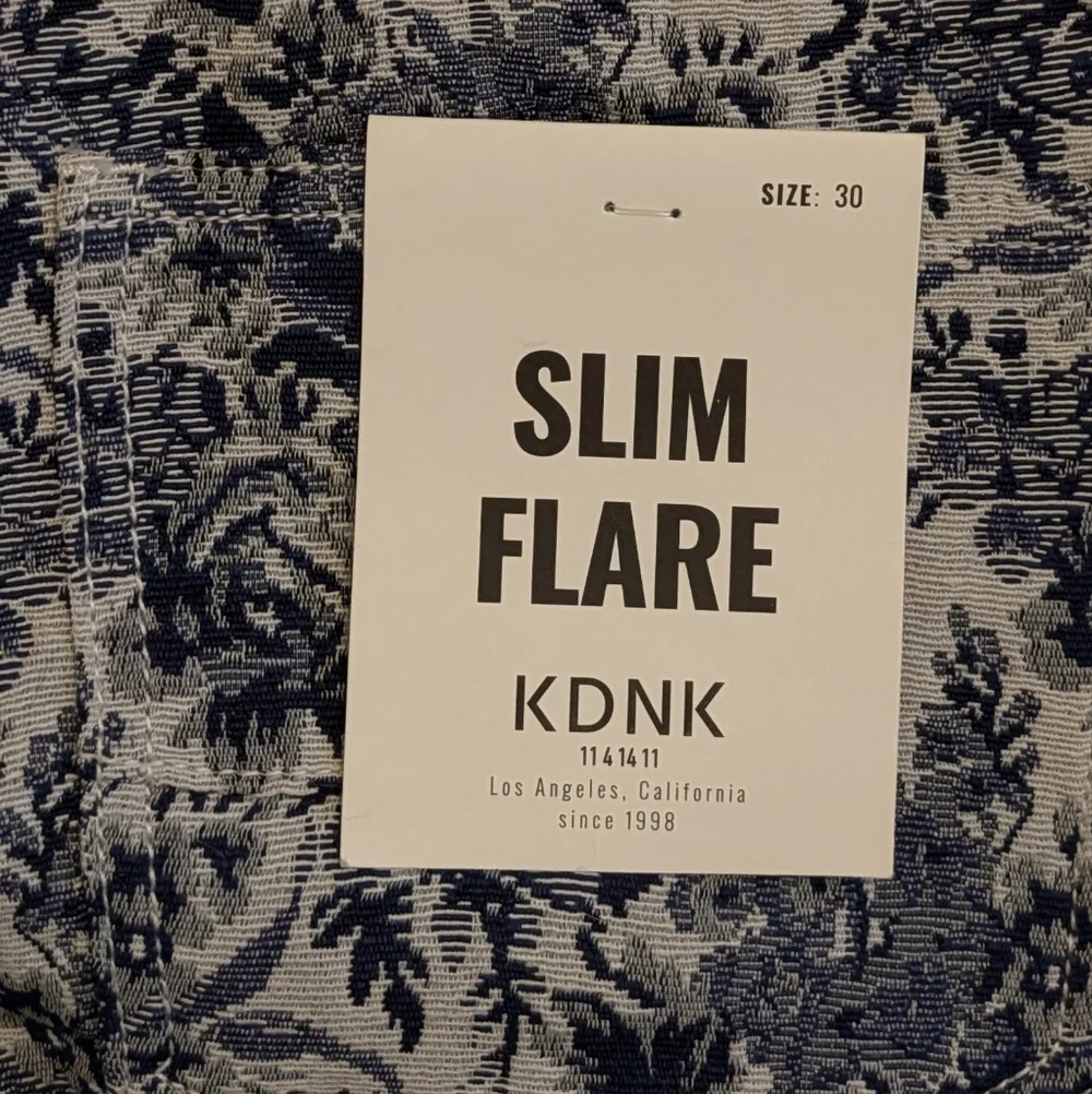 KDNK Tapestry Fringe Slim Flare Jeans Size 30 New